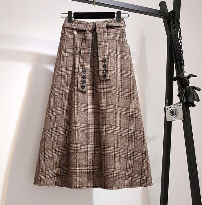 2022 High Waist Casual Skirt Women Work Wear Midi Skirt Striped ALine