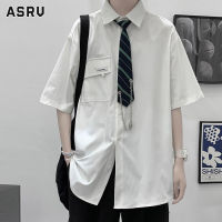 ASRV เสื้อเชิ้ตแขนสั้นผู้ชาย,เสื้อบางๆแฟชั่นลำลองหลวมและสีทึบ