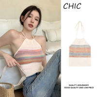 CHIC เสื้อสายเดี่ยวถักที่สวยงามและลำลองเปิดหลัง RA103