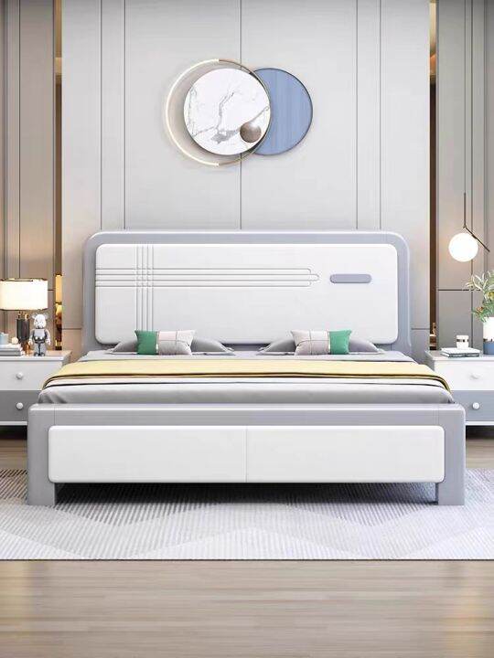Simple modern master bedroom king bed solid wood bed double bed white