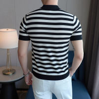 Loose Mens Golf Shirt Knitted Simple All-match Striped Classic Lapel Polo Shirt Mens Short-sleeved T-shirt-four Colors,S-4XL