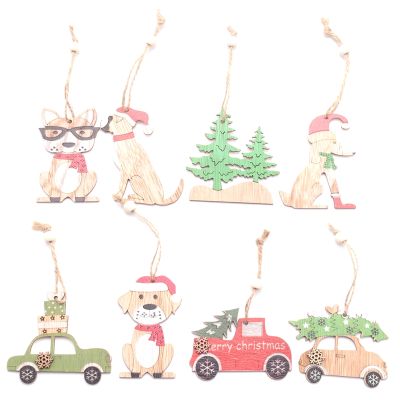 8Pcs Christmas Decorations Wooden Painted Colorful Car Christmas Tree Ornaments Pendant Decor for Home Kids Toys Gift