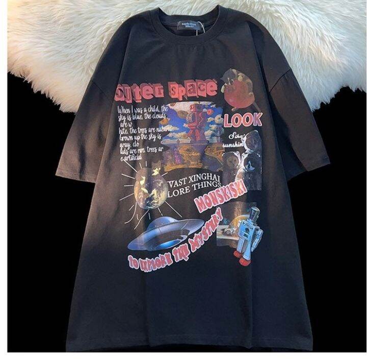 ส่งเร็วพิเศษ-สินค้ามาใหม่-เสื้อผ้าแขนสั้นลายการ์ตูนสุดฮิต-เสื้อยืดคอกลมสกรีนลาย-ใส่แล้วเที่ยว-ใส่แล้วเท่ดูดีตามสไตส์หนุ่มสาวเกาหลีทรงหลวม