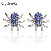 spider cufflink Cool Men 39;s Women Blue Studded Spider Cufflinks set white clean crystal spiders cuff button insect wedding cuff