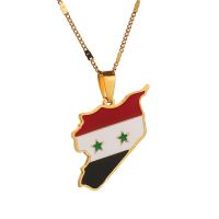 Stainless Steel Trendy Syria Map Flag Pendant Necklaces Syrians Map Charm Jewelry Wires  Leads Adapters