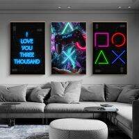 Gamer Room โปสเตอร์บทคัดย่อ Art LED เกม Handle ตกแต่งภาพวาดผ้าใบ Wall Art ภาพพิมพ์สำหรับห้องนอนวัยรุ่น Home Decor