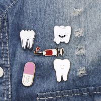 hot【DT】◆☄♧  Cartoon Syringe Pink Pill Enamel Pins Smile Teeth Brooches Organ Metal Badge Denim Lapel Pin Jewelry Gifts Kids