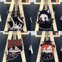 Cute Kitten Theme Bungou Stray Dogs Keychain Cartoon Double Sided Acrylic Key Chain Dazai Osamu Nakahara Chuuya Pendant Key Ring