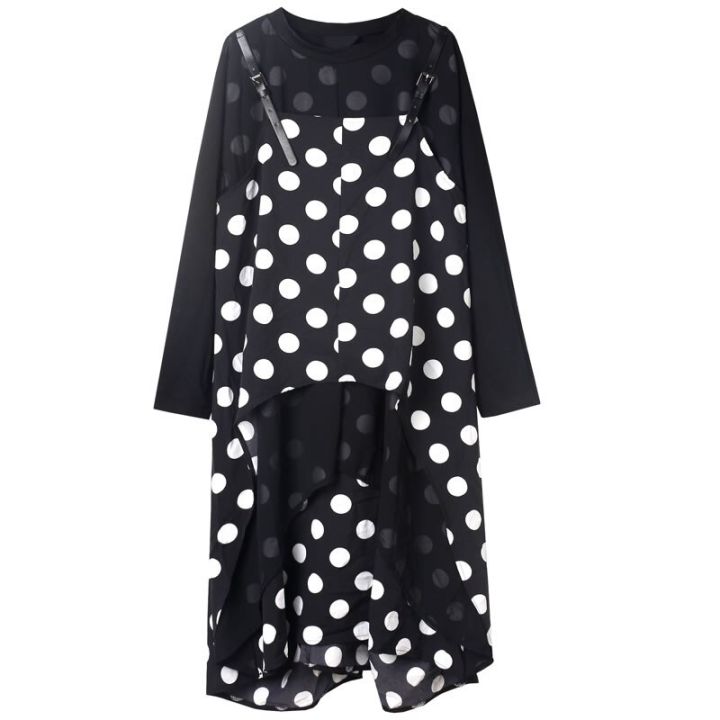 xitao-dress-long-sleeve-false-pieces-polka-dot-dress