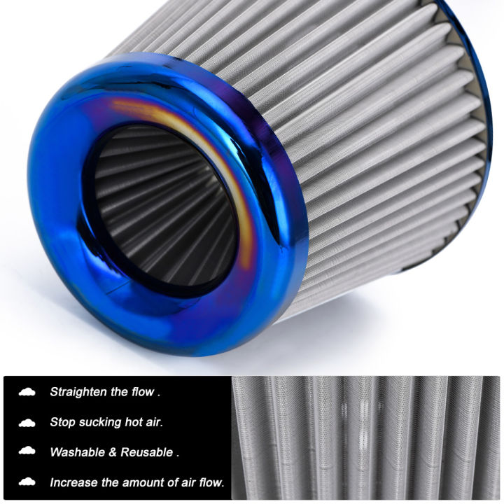 burnt-blue-neck-3-76mm-high-flow-cold-air-intake-air-filter-power-intake-air-inlet-system-หัวเห็ดเครื่องฟอกอากาศ-universal