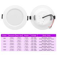 10ชิ้นล็อต345นิ้ว LED downlight 12V 24V 110V 220V โคมไฟเพดาน5W 9W 12W 15W 18W รอบแผงลง Light Spotlight