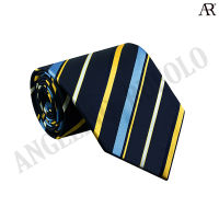 ANGELINO RUFOLO Necktie(NTN-ทาง045) เนคไทผ้าไหมทออิตาลี่คุณภาพเยี่ยม ดีไซน์ Stripe Pattern สีกรมท่า-เหลือง/สีกรมท่า-ชมพู