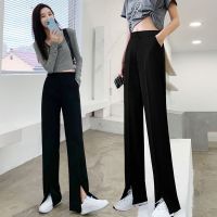 CODiy085671 J M Ready Stock Women Pants High Waist Suit Pants Bell-Bottoms Wide Leg Pants 黑色高腰西装开叉微喇叭裤子女显瘦阔腿长裤