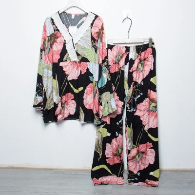 Plus Size 7XL 150KG Autumn Women Sleepwear Sets For Women Floral Pajamas Long Sleeve tops and pants Home Wear Femme Pajamas Set