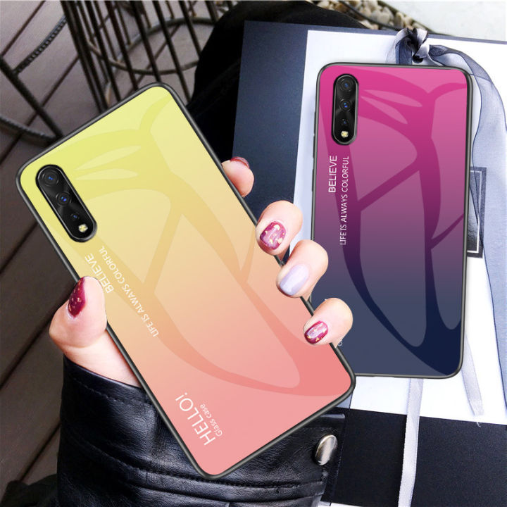 เคส-vivo-iqoo-neo-vivo-iqooneo-กระจกเทมเปอร์เคสแข็งไล่ระดับสีเคสฝาหลังโทรศัพท์กันกระแทก