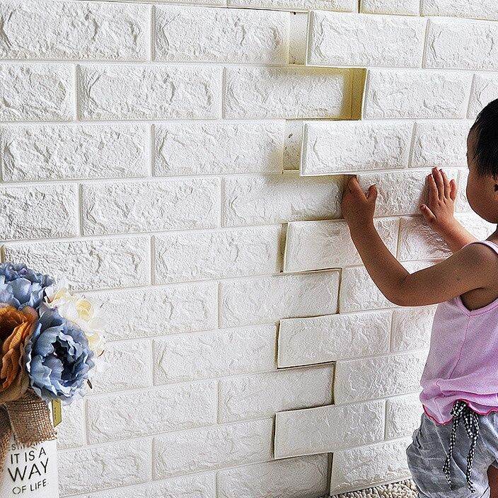 Wallpaper foam Sticker Wallpaper Dinding 3D Embosed Model Bata kayu dan