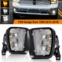 LED ไฟตัดหมอกไฟทำงานกลางวันสำหรับ Dodge Ram 1500 2013 2014 2015 2016 2017 2018 DRL เลี้ยวสีขาวสีเหลืองรถ Accessoies