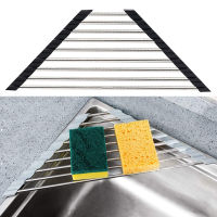 Triangle Dish Drying Rack For Sink Corner Roll Up Caddy Sponge Holder Foldable Stainless Steel Dish Drainer Kitchen Accessories