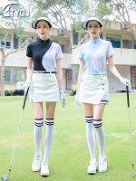 Titleist Taylormadeapโซลูชัน Uniqlo ญี่ปุ่นเกาหลีใต้ใหม่กอล์ฟผู้หญิงแขนสั้นกันแดดแห้งเร็วเสื้อยืดยืนขึ้นคอสูงมีซิปเสื้อเล่นกีฬา