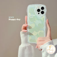 Ins ภาพวาดสีน้ำมันสีเขียว Love เคสโทรศัพท์รูปหัวใจสำหรับ iPhone 13 11 12 Pro Max XR X XS MAX 6 6S 7 8 Plus SE 2020ใหม่คลื่นเกลียว Edge เลนส์ดอกไม้นุ่มเคส TPU