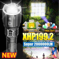 LM ที่มีประสิทธิภาพมากที่สุด LED ไฟฉาย XHP199.2 USB ชาร์จไฟแฟลช5โหมดซูมไฟฉายยุทธวิธีแฟลชโคมไฟใช้26650