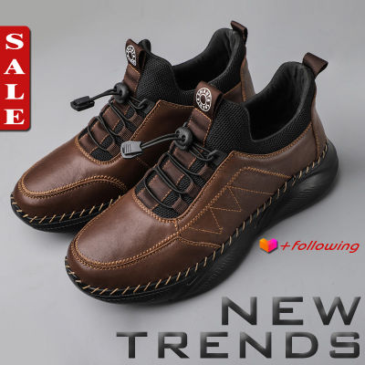 Mens Handmade Breathable Cowhide Shoes Casual Leather Shoes Soft Genuine Leather Shoes Athletic Shoes Four Seasons Shoes Breathable round Schick Hiking Shoes