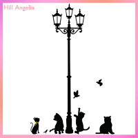 [Hill Angelia] สติกเกอร์ติดผนังลายแมวและนกสติ๊กเกอร์ลายโคมไฟย้อนยุคยอดนิยมแบบ DIY การ์ตูนตกแต่งห้อง