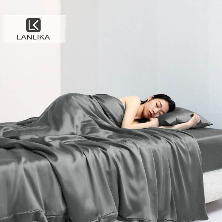 lanlika-ชุดเครื่องนอนผ้าคลุมผ้านวมขนาดใหญ่สองชั้นปลอกหมอนเตียงราบสีเทาเข้มสำหรับฤดูร้อน