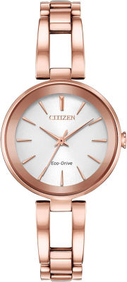 Citizen Eco-Drive Axiom Womens Watch, Stainless Steel Pink Gold Bracelet, Silver-White Dial