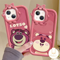 MissConnie เคสการ์ตูนรูปหมีสตอเบอร์รี่หมีหวานเข้ากันได้กับ iPhone 11 Pro Max 7Plus 8Plus XR 14 13 12 Pro Max 8 7 6S 6 Plus XS Max X SE 2020โบว์3D น่ารัก-Little Monster ปกนิ่มสำหรับเลนส์