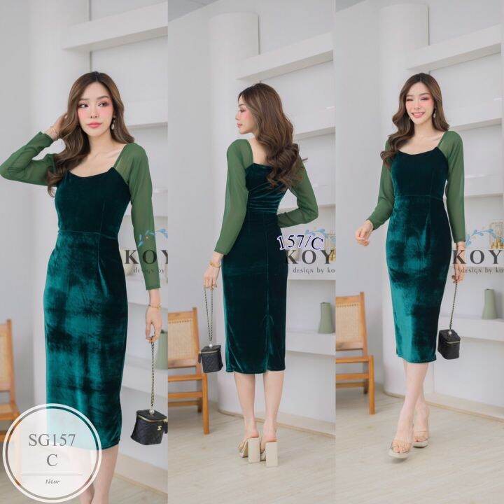 ml157-dress-เดรสกำมะหยี่คอเหลี่ยมงานไฮโซมากๆ-สวยหรูดูแพงชุดนี้เลย-แขนยาว-ผ่าชายด้านหลัง-เนื้อผ้ากำมะหยี่-เดรสไฮโซเก๋มากจะใส่ไปปาร์ตี้งานแต่งงานบุญไปได้หมดเลยค่ะ-เนื้อผ้ากำมะหยี่ผ้าสวยหรู-คุณพระแบบใหม่