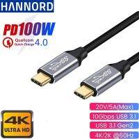 USB3.1 Hannord Gen2 10Gbps 5A USB-C เป็น Type-C PD100W เร็วสายเคเบิลข้อมูลสายชาร์จ4K HD สำหรับการถ่ายโอนข้อมูลแล็ปท็อปโทรศัพท์มือถือ