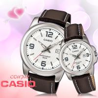 Casio Set นาฬิกาคู่รัก รุ่น MTP-1314L-7A, LTP-1314L-7A สายหนังแท้สีน้ำตาล หน้าปัดขาว (ของแท้ 100% รับประกัน 1 ปีเต็ม)