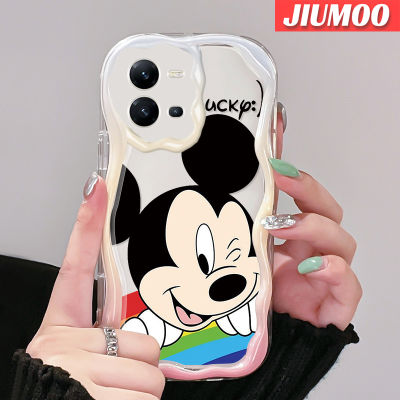 JIUMOO เคสสำหรับ VIVO V25 5G V25E X80 Lite V21E Y73 2020การ์ตูนมิกกี้เวฟขอบเคสโทรศัพท์โปร่งใสเนื้อครีมน่ารักปลอกซิลิโคนป้องกันเลนส์กล้องใหม่กันกระแทกเคสนิ่มใส