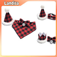 Pet Christmas Hat Plaid Saliva Towel Triangle Scarf Bow Tie Christmas Party Supplies For Dogs Cats