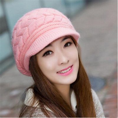 Womens Hats Winter Warm Knitted Hat Rabbit Hair Double Layer Plus Velvet Cap Visor Beanies For Women Casual gorras