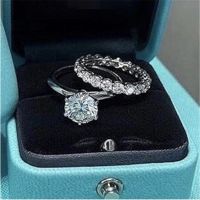 {BUSA Fashion Accessories} แหวนสัญญายี่ห้อชุดจริง100เงินแท้925เพชรหมั้นแหวนแต่งงานวงสำหรับผู้หญิงเครื่องประดับนิ้ว