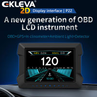 EKLEVA ใหม่ล่าสุด P22 Dual ระบบ HUD OBD2 GPS Head-Up จอแสดงผล Speedometer ลาดเอียงพร้อม Overspeed ปลุกแรงดันไฟฟ้าต่ำ