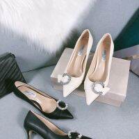 new European and American pointed toe JimmyCh00 buckle diamond high heels jimmyˉfemale elegant temperament