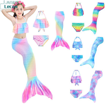 Lecandock【Fast Delivery】3Pcs/set Girl Kid Swimwear Mermaid Tail Sling Crop Tops Panties Gradient Color Swimsuit for 3-12 Years