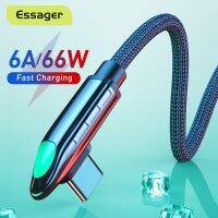 6A Essager สายดาต้า90องศา,สายชาร์จเร็วซัมซุง LED สายเคเบิ้ล Type C สำหรับ Huawei เมท40โปร5A USB 66วัตต์ USB-C USB C