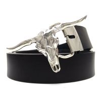 【YF】 Male Accessories Cowboy Belts for Men Longhorn Buckle Leather