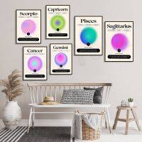 Constellation Wall Art ภาพวาดผ้าใบโหราศาสตร์ Gradient Aura Zodiac โปสเตอร์ดวงชะตาภาพสำหรับห้องนั่งเล่นตกแต่งบ้าน New