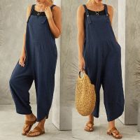 Harem Jumpsuit Women Suspender Rompers Overalls Summer Vintage Loose Wide Leg Jumpsuits Playsuits Casual Pocket Femme Clothes