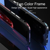 ℡ For iPhone 12 Case Luxury Metal Contrast Color Bumper Phone Case for iPhone 12 Mini Pro Max Metal Frame Camera Lens Back Cover