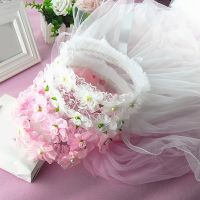 Flower Girls Veil Headpieces with Pleated Flower Crown Wedding Ring Bearer Veil Long Tulle Bride Wedding Party Supplies Hair Accessories