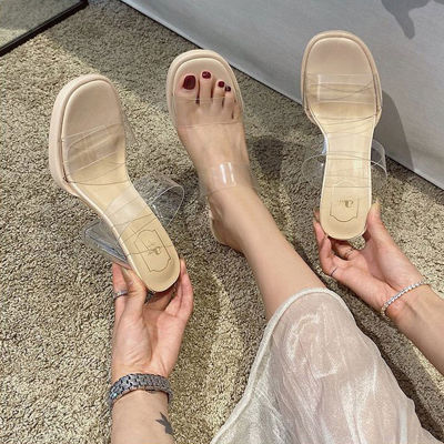 Royallovers ✨（ส่งจากไทย）✨รองเท้า แตะหญิง รองเท้าส้นสูง รองเท้าส้นสูงแฟชั่น รองเท้าส้นแก้ว รองเท้าส้นเข็ม พลอยเทียม