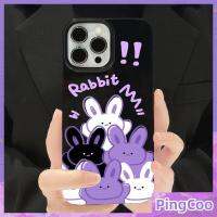 PingCoo - Candy Case For iPhone 14 13 12 11 Plus Pro Max XR TPU Soft Glossy Black Case Cute Purple Rabbit Camera Protection Shockproof Back Cover