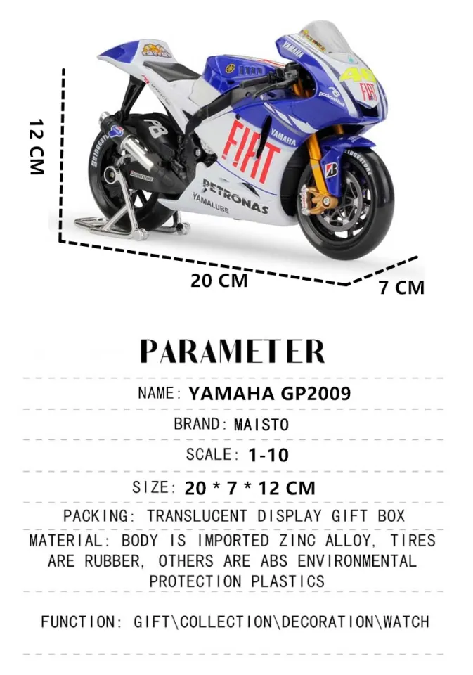 Maisto carro de corrida yamaha gp2009 moto 46, carro campeão, original de  fábrica autorizada, simulação de liga para motocicleta, modelo de brinquedo