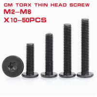 5/50 Buah Torx Sekrup Kepala Tipis CM M2-M8 Hitam 304 Baja Tahan Karat Enam-lobus Ultra Tipis Super Rendah Sekrup Kepala Wafer